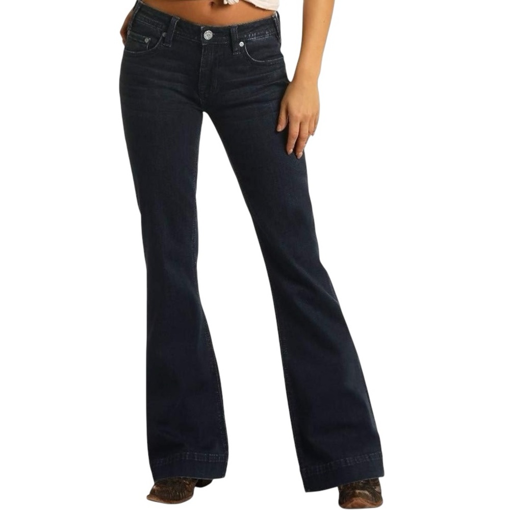 Rock and Roll Cowgirl Women's Vintage Washed Black Trouser Flare Jeans 28x34